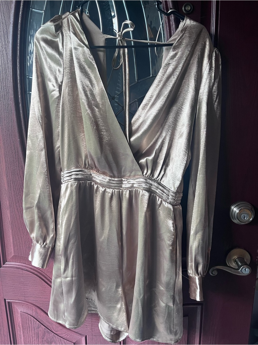 Endless Rose Metallic Champagne Long-Sleeve Wrap Romper